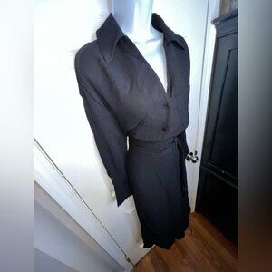 Massimo Dutti Women’s Medium Navy Blue Long Sleeve Wrap Midi Dress M Skirt